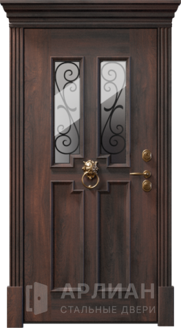 Фото №2 «Входная дверь массив дуба в коттедж со стеклом и ковкой №19»