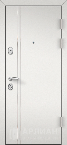 Фото «Белая дверь входная металлическая с зеркалом внутри и усиленными петлями №76»